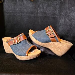 Clarks Denim and Brown Wedge Size 8